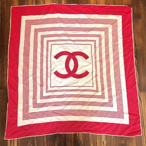 Chanel Red and White Scarf
